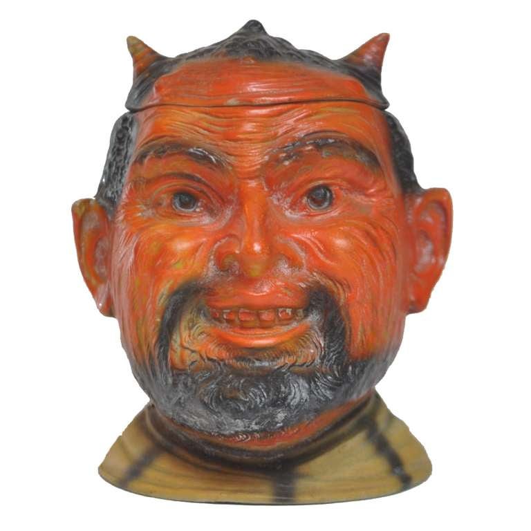 German Painted Bisque Ceramic Devil Tobacco Jar at 1stDibs