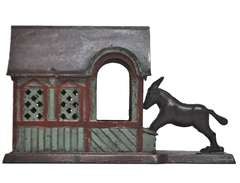 Antique Painted Mechanical Cast Iron Donkey Bank