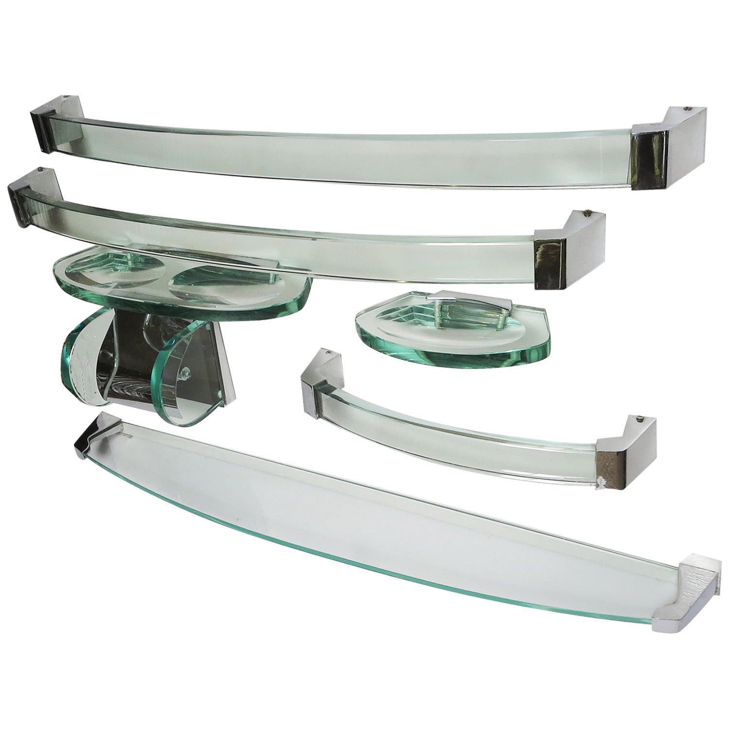 Fontana Arte Glass and Chrome Bath Accessory Set