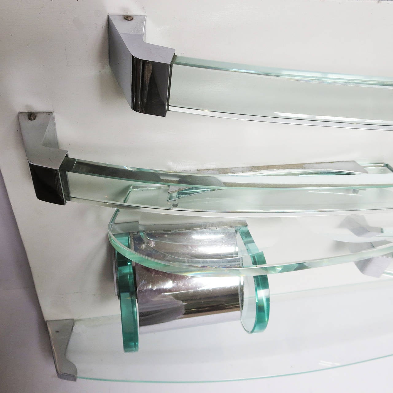 Plated Fontana Arte Glass and Chrome Bath Accessory Set