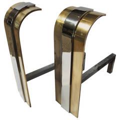Modernistic Fireplace Andirons in the style of Karl Springer