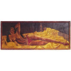 Huge Back Bar Painting of a reclining Nude from a Harlem Speakeasy