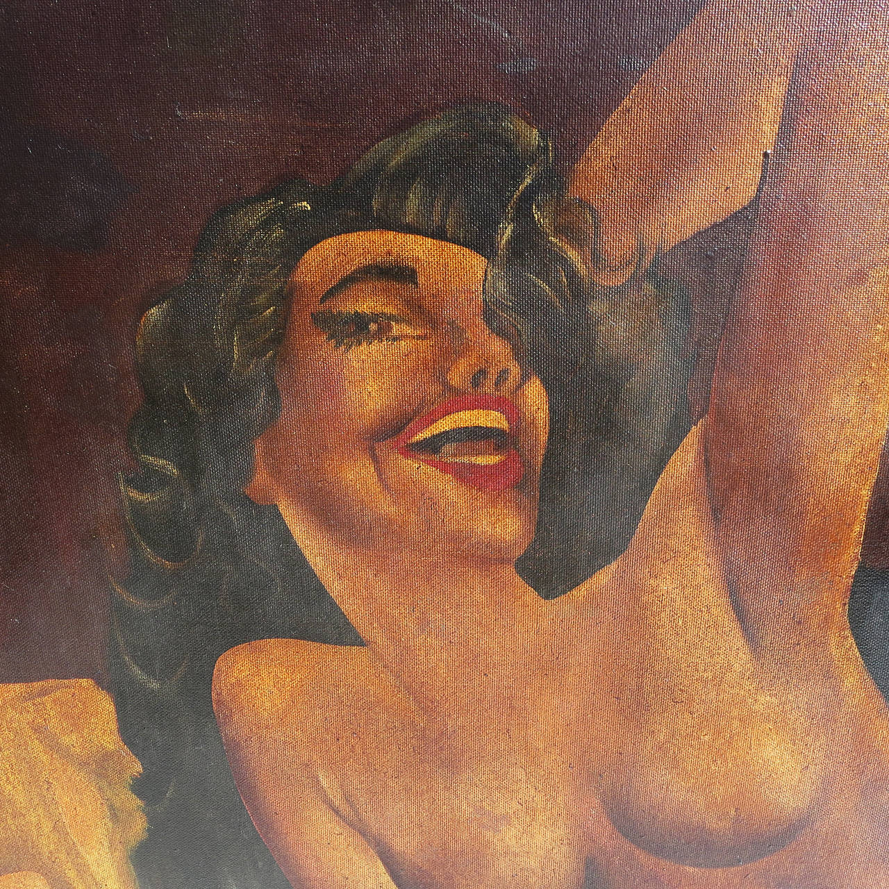 Huge Back Bar Painting of a reclining Nude from a Harlem Speakeasy In Good Condition In North Hollywood, CA