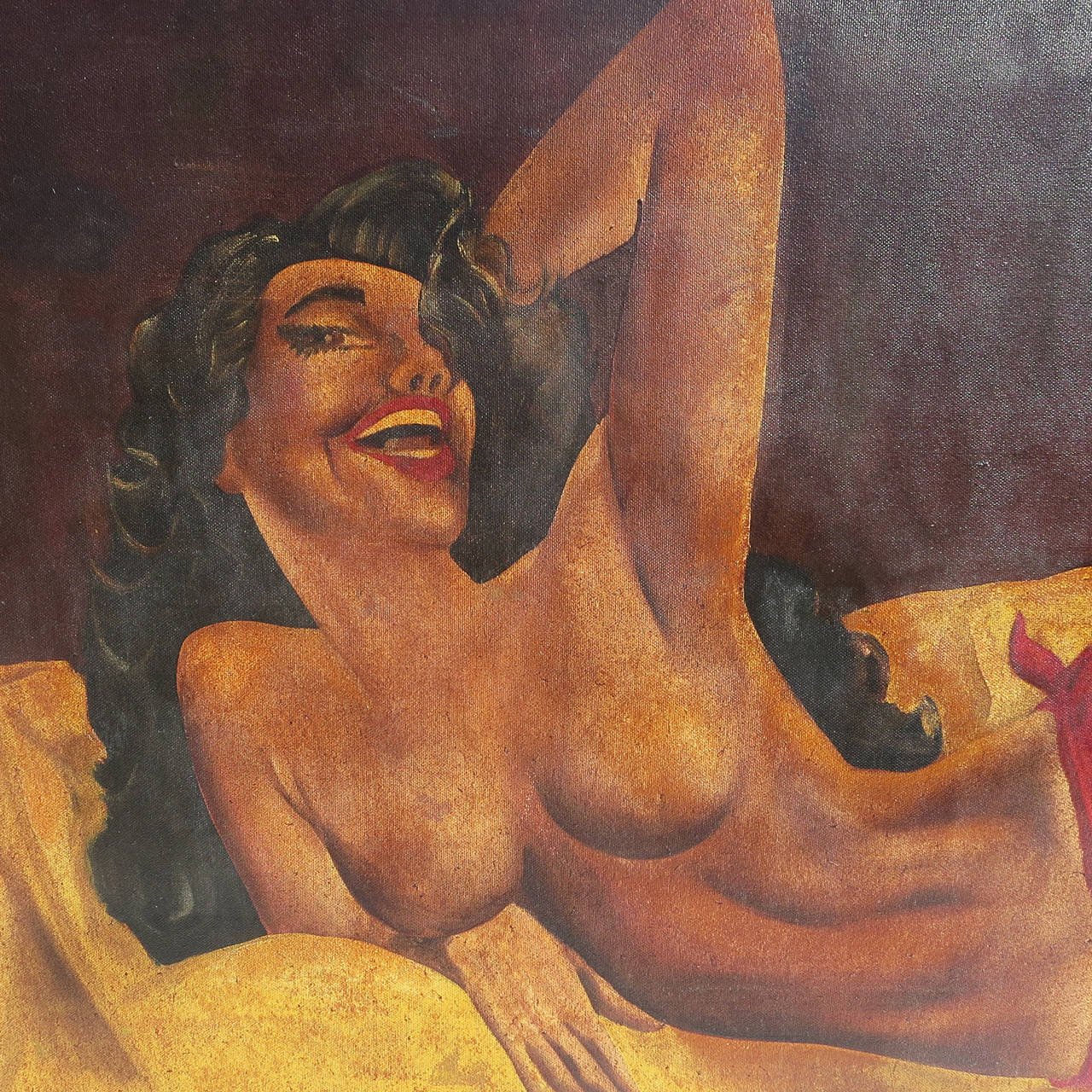 20th Century Huge Back Bar Painting of a reclining Nude from a Harlem Speakeasy