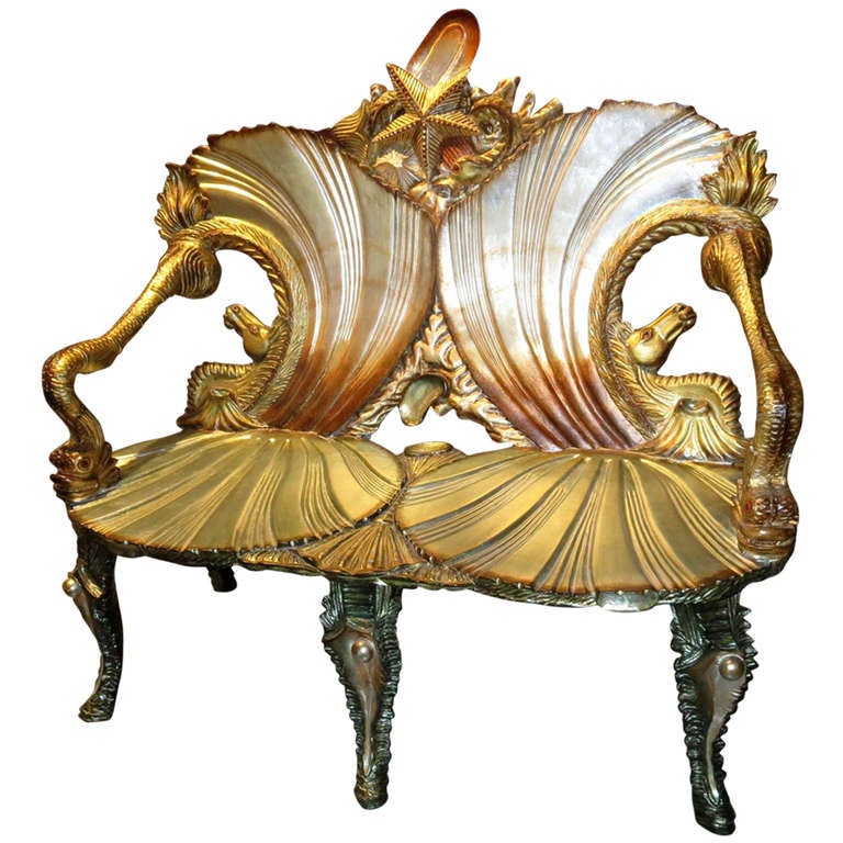Venetian Carved and Gilded Grotto Bench at 1stDibs