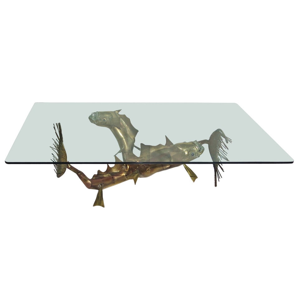 Sculpted Bronze Sea Creatures  Coffee Table by Christian Techoueyres