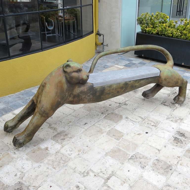 French Bronze Panther Bench