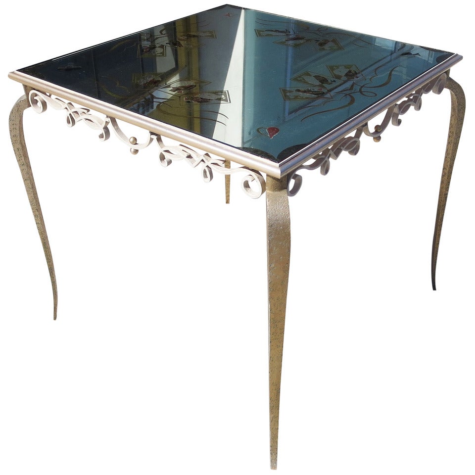 Églomisé Mirrored Game Table in the Manner of Rene Drouet For Sale