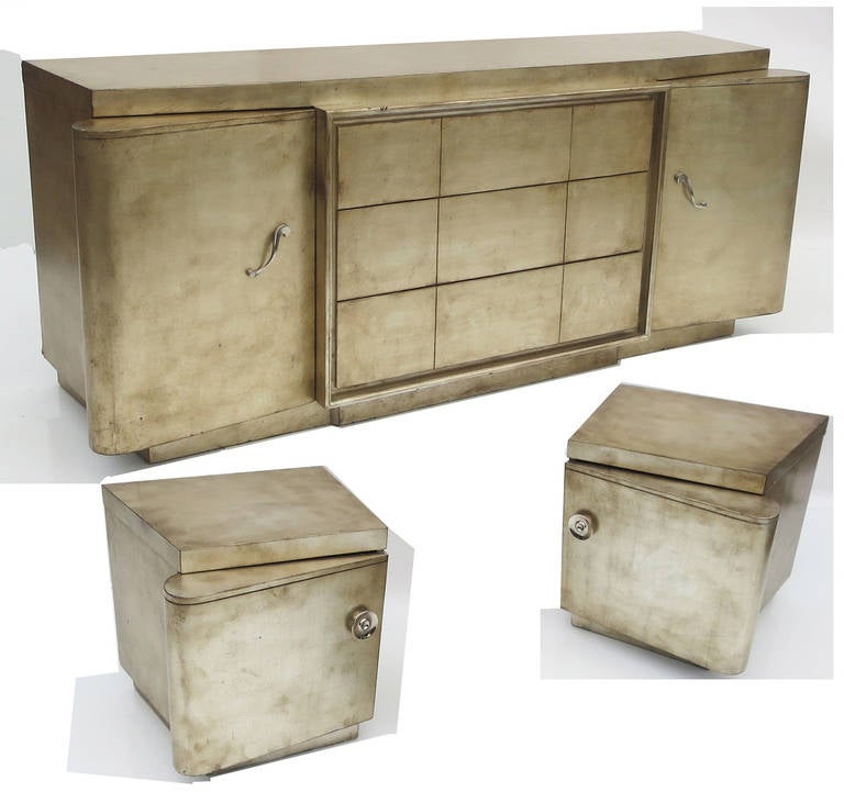 Silver Leafed Mid Century Bedroom Set in the Manner of James Mont
