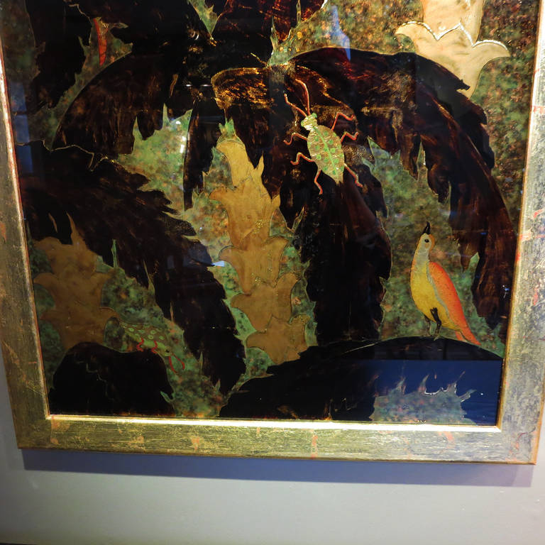Églomisé Glass Framed Painting by McFall, 1940 In Good Condition In North Hollywood, CA