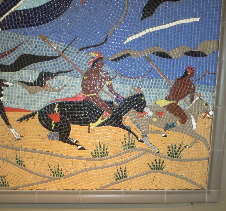 Mid-20th Century Wall Hanging Tile Mosaic in a Western Theme