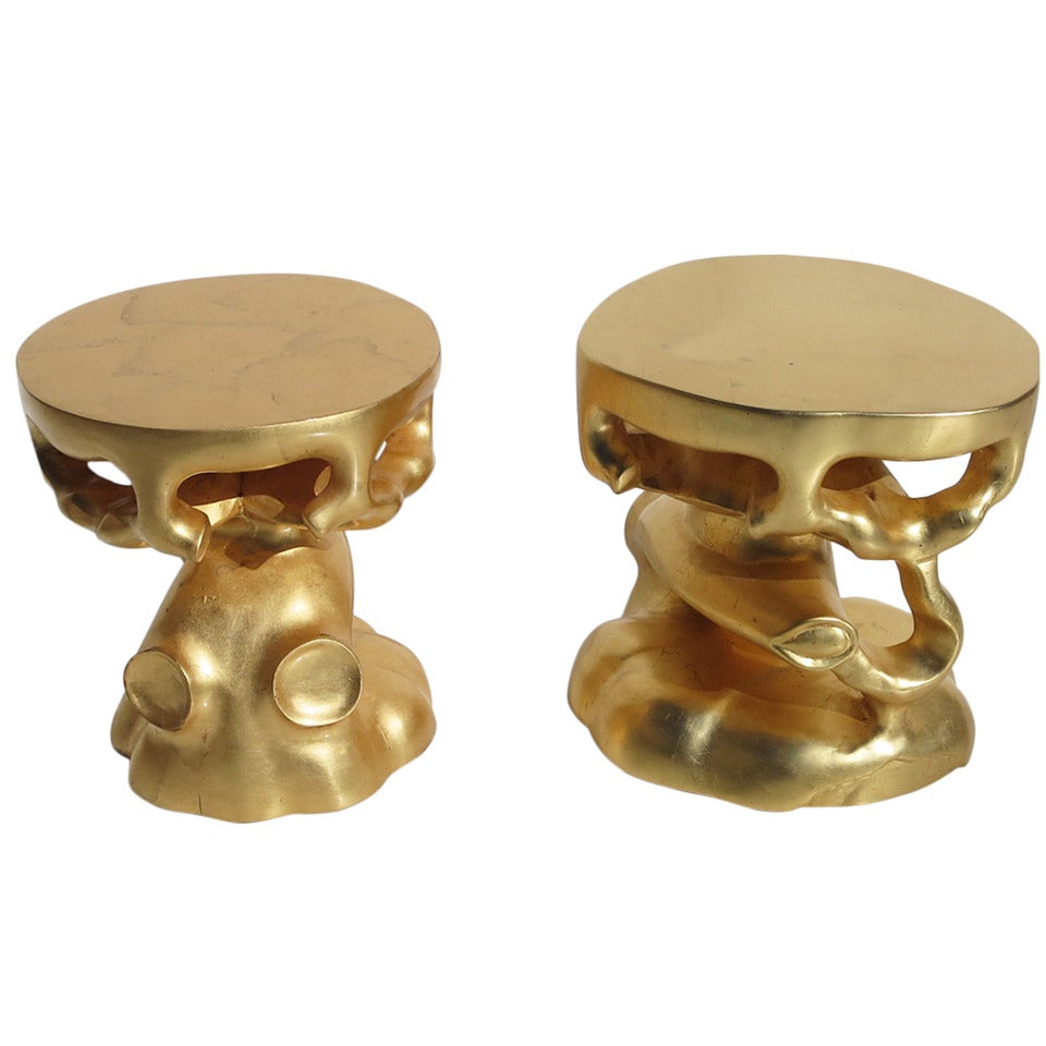Gold Gilded Free-Form Sculptural Stools, 1970s