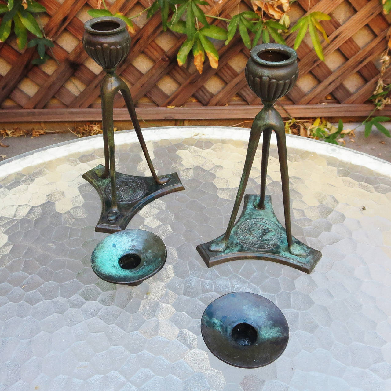 Tiffany Bronze Candlesticks 1906 In Good Condition For Sale In North Hollywood, CA