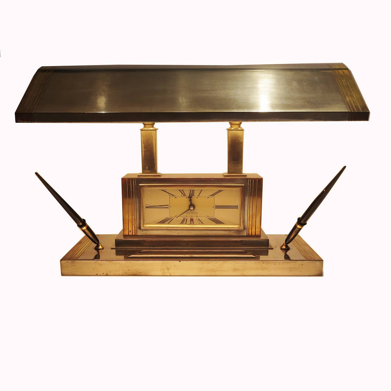 Art Deco Desk Lamp / Clock Combination by Silver Crest at 1stdibs