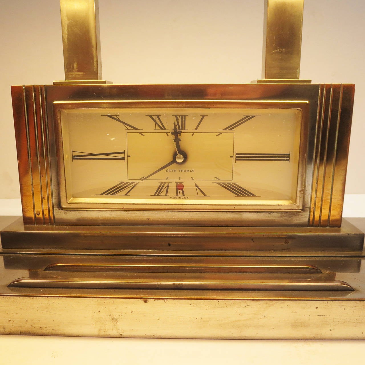 American Art Deco Desk Lamp / Clock Combination by Silver Crest