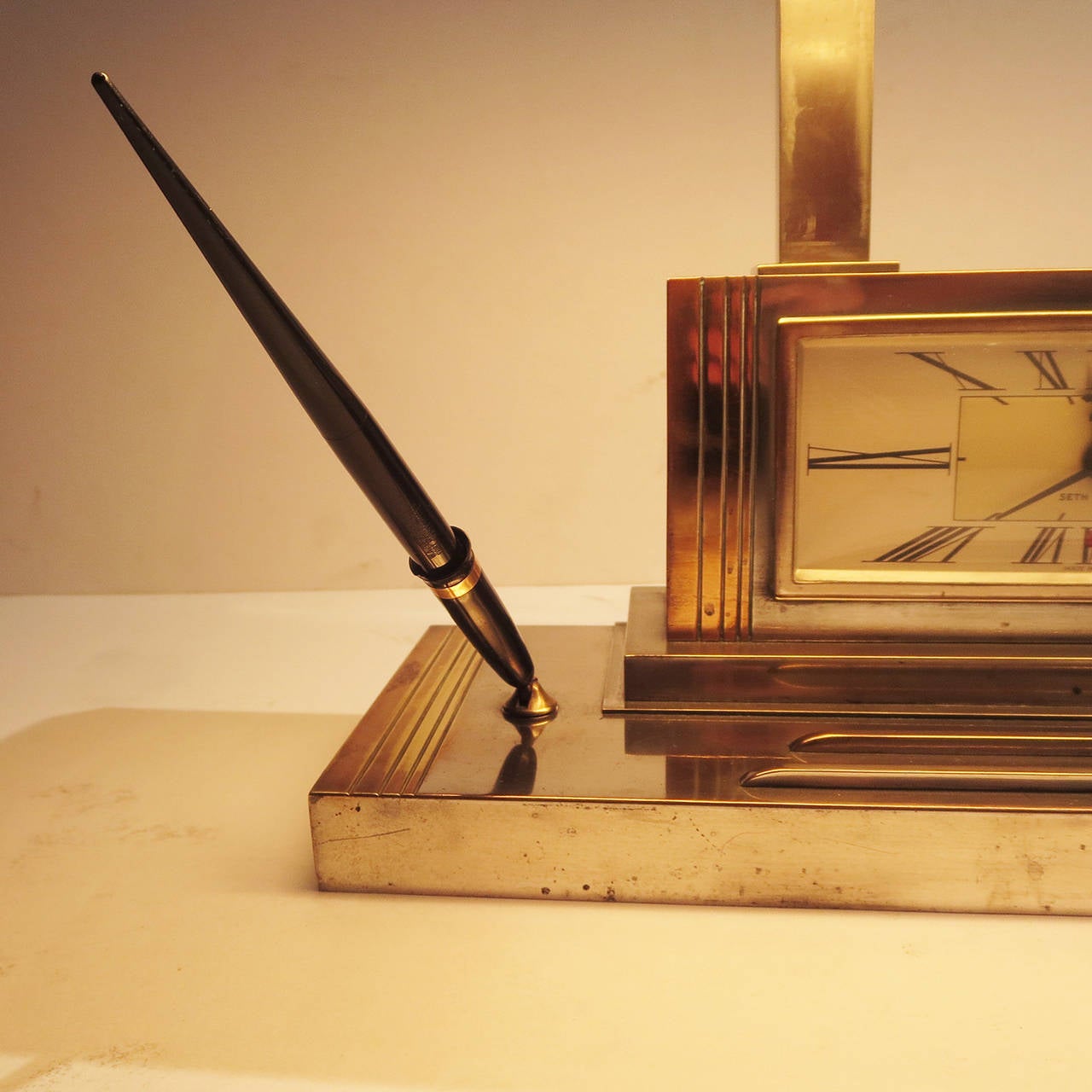 Art Deco Desk Lamp / Clock Combination by Silver Crest at 1stdibs