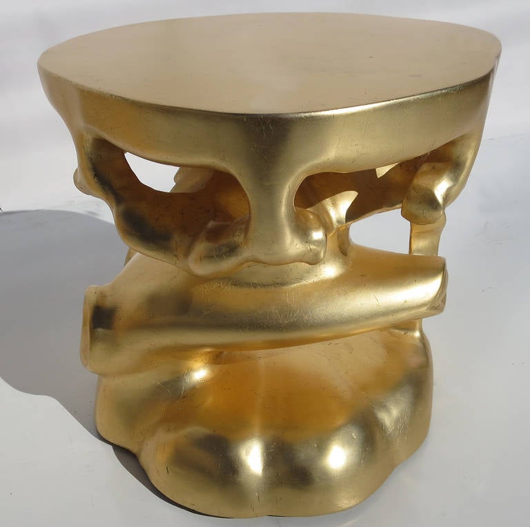 Wood Gold Gilded Free-Form Sculptural Stools, 1970s