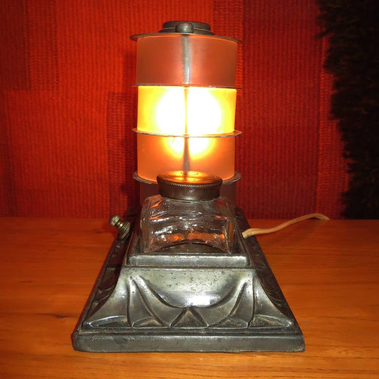 Mid-20th Century Art Deco Table Lamp with Inkwells