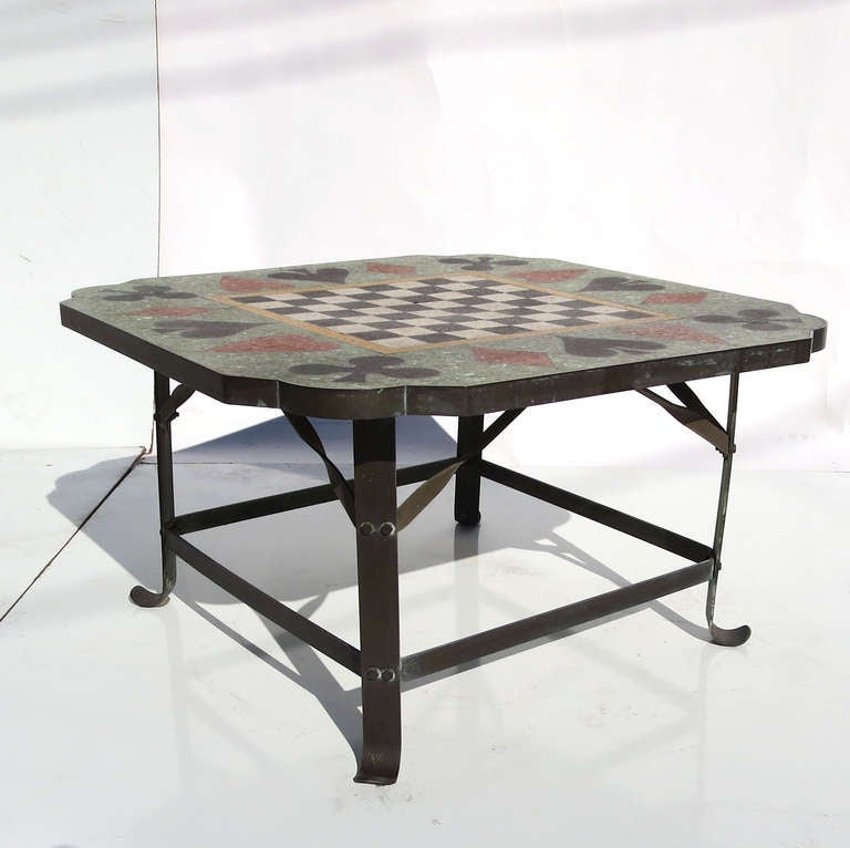 Mid-20th Century Terrazzo and Bronze Chess and Low Game Table