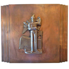 WPA Style Art Deco Transportation Worker Bronze Plaque