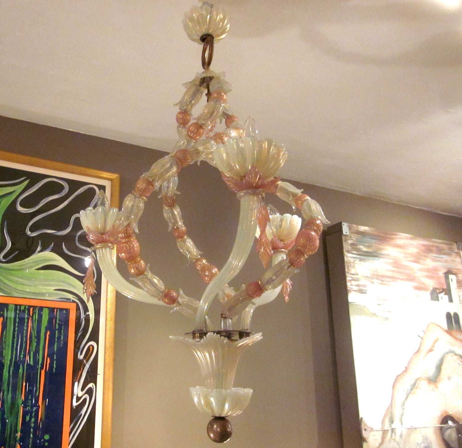 Two Toned Venini Glass Chandelier For Sale
