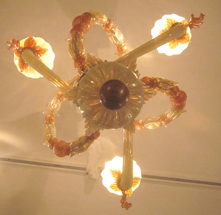 Two Toned Venini Glass Chandelier For Sale 2