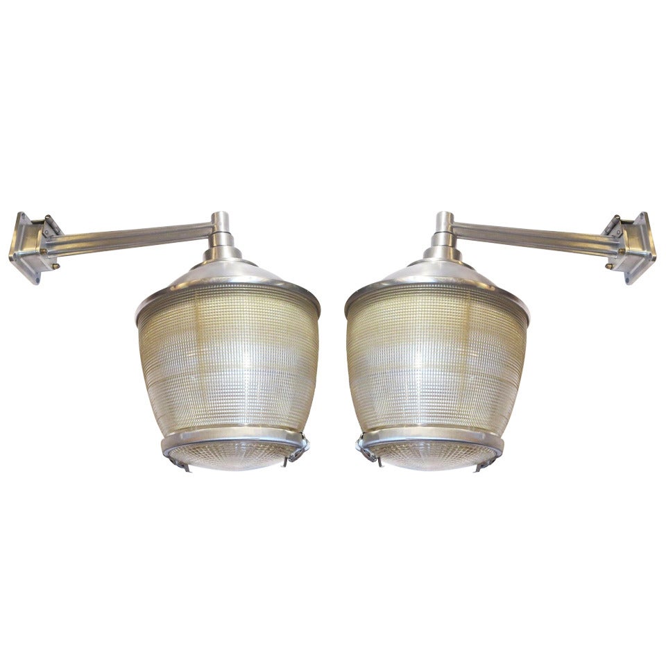 Industrial Pair of Halophane Wall Sconces
