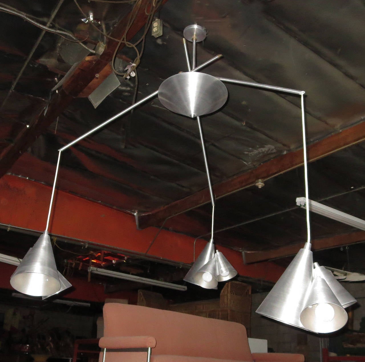Large-Scale Aluminum Mid-Century Chandelier In Good Condition In North Hollywood, CA