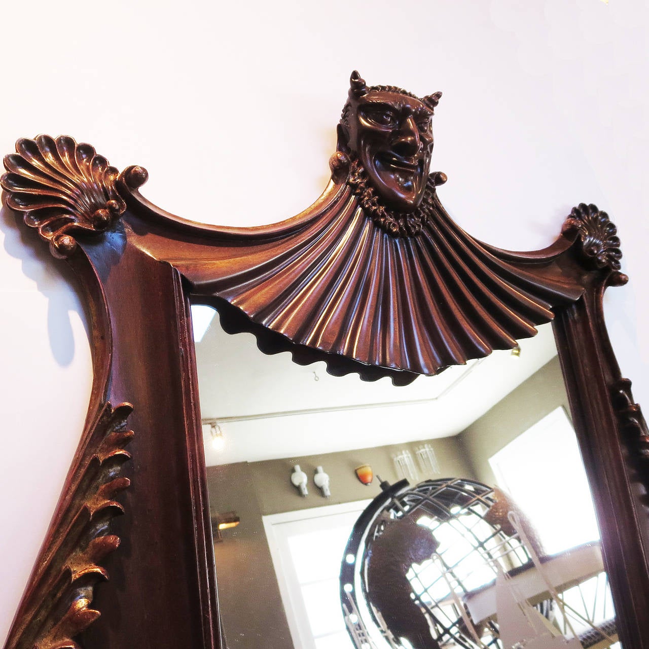 Carved Wooden Devil Wall Mirror 3