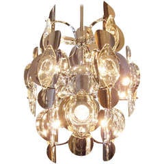 Vintage 12 Light Chrome and Crystal Chandelier by Gaetano Sciolari