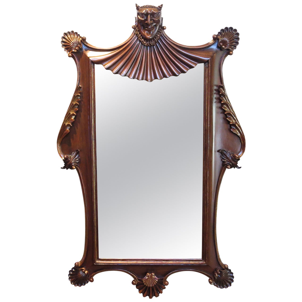 Carved Wooden Devil Wall Mirror