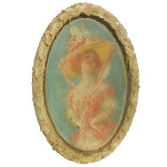 Vintage Large Scale Belle Painting in Gesso Frame