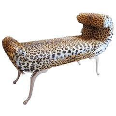 Hollywood Regency Bench in Leopard and Aluminum