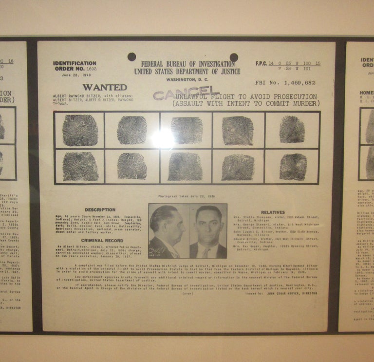 These mug shot wanted posters were sent out to law enforcement officials around the country, in the event that one of these desperados were to end up in some local jail. Each poster contains profile photos, fingerprints, a list of crimes and