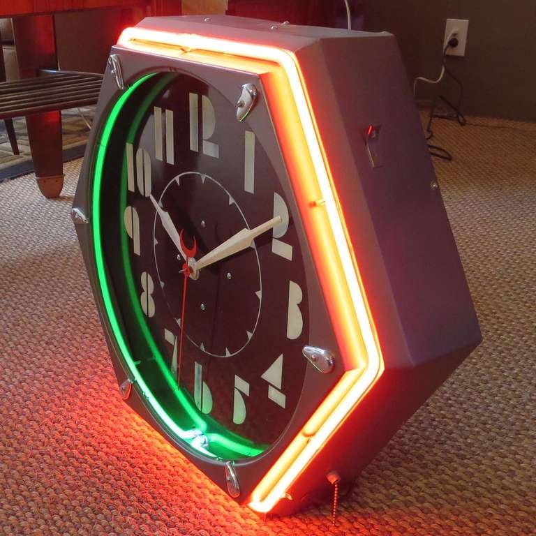 Painted Art Deco Hexagon Neon Wall Clock