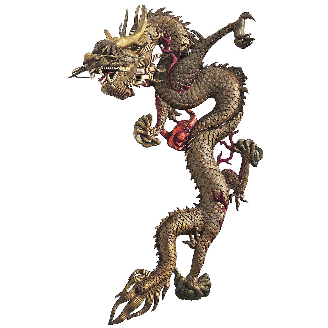 Grand Scale Carved Wooden Dragon Wall Hanging Sculpture