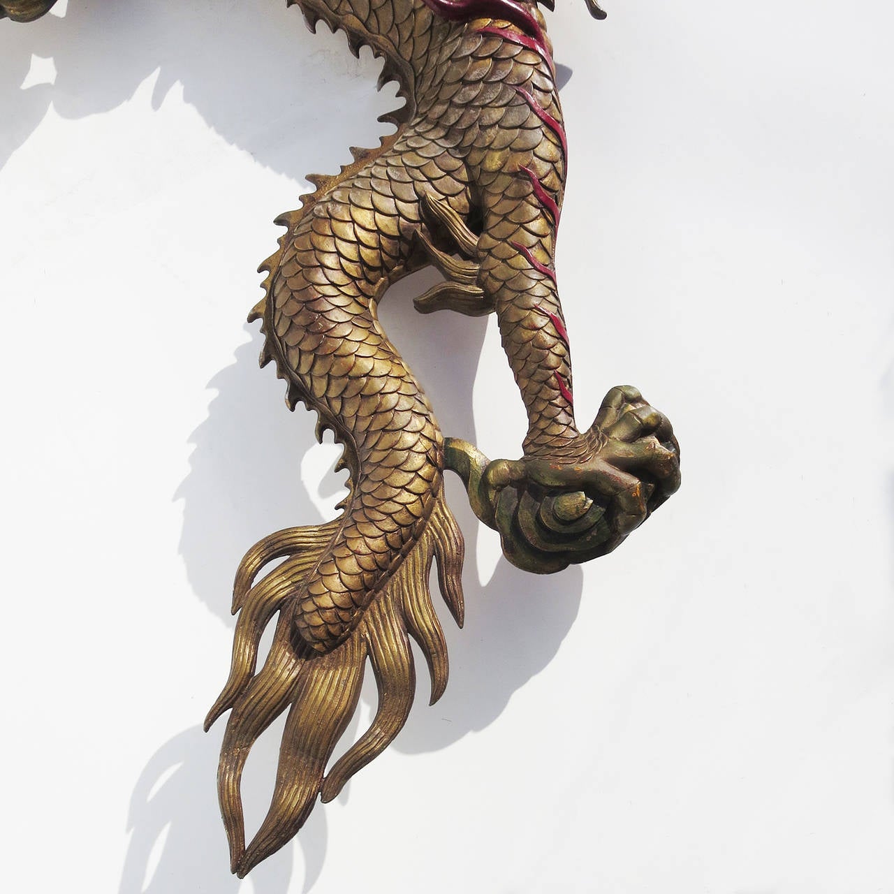 Grand Scale Carved Wooden Dragon Wall Hanging Sculpture In Good Condition In North Hollywood, CA