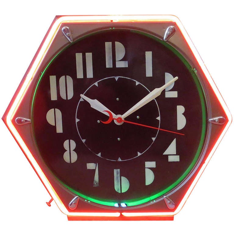 Art Deco Hexagon Neon Wall Clock at 1stDibs