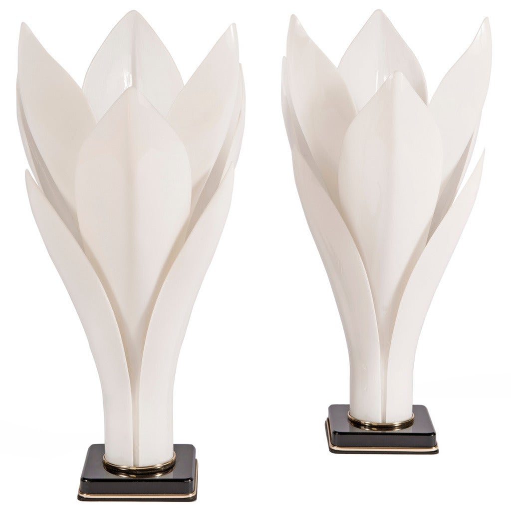 Pair of Rougier Lotus Lamps For Sale