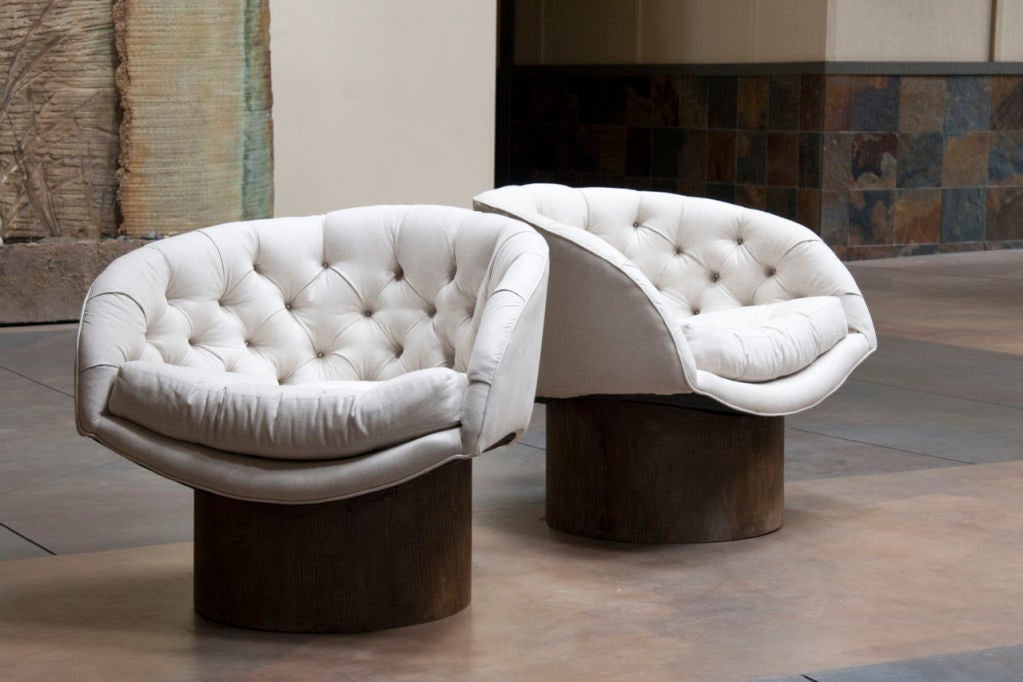 French Pair of Tufted Scoop Chairs