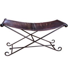 Leather and Iron X-Form Stretcher Bench
