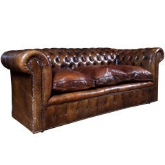 Antique Edwardian Leather-Upholstered Chesterfield Sofa