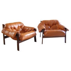 Brazilian Rosewood (Jacaranda) Leather Lounge Chairs