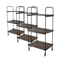 Industrial Wood Three Tiered Unit on Casters