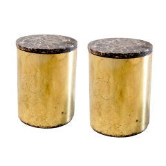 Pair of Brass Drum Drink Tables
