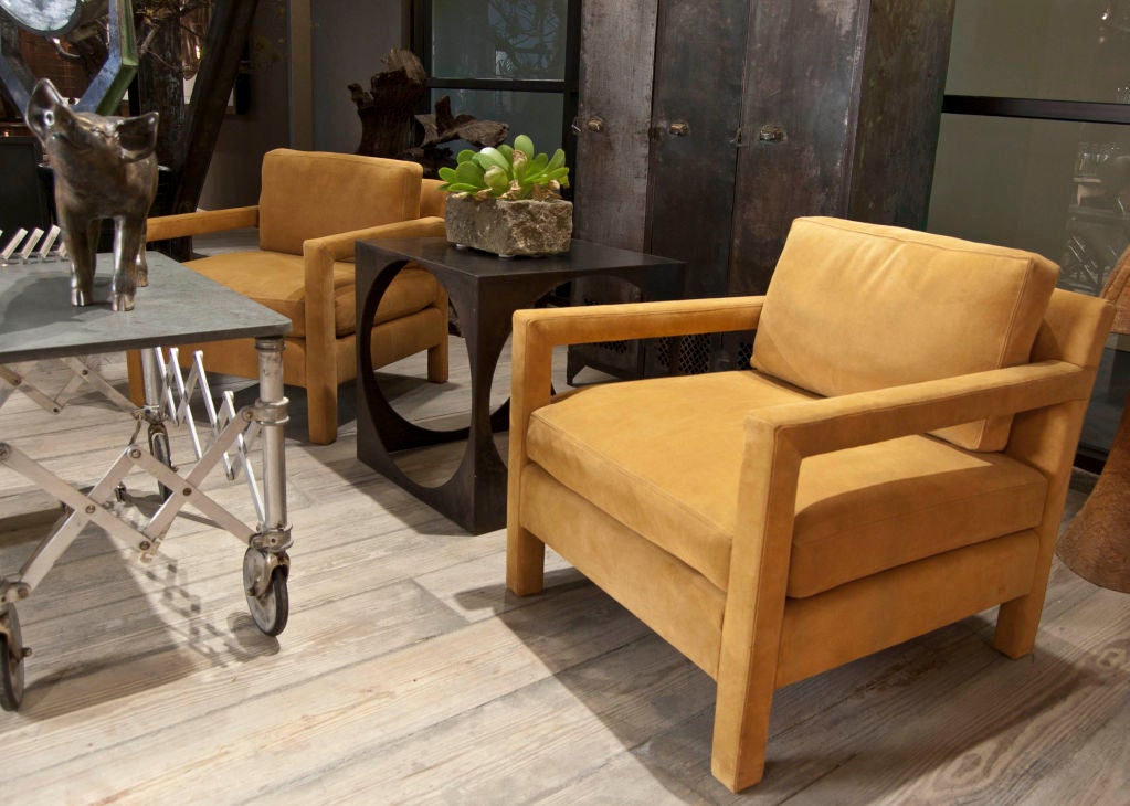 American Milo Baughman Suede Armchairs