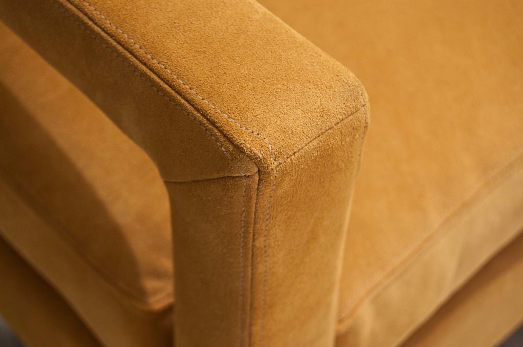 Wood Milo Baughman Suede Armchairs