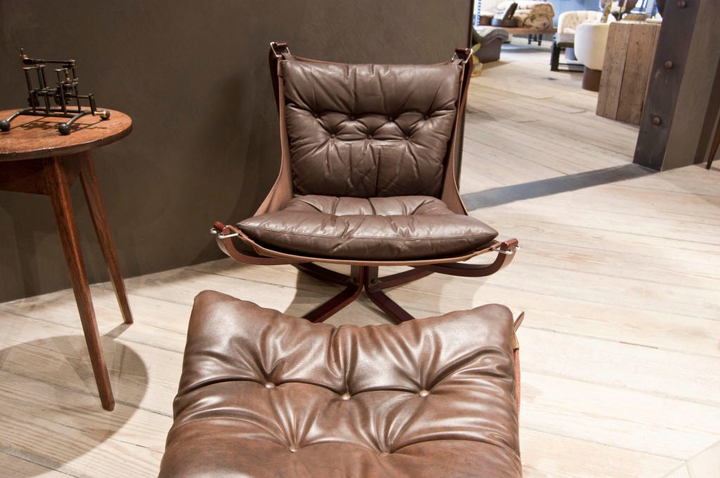 Danish Leather and Rosewood Falcon Chair By Siguard Resell