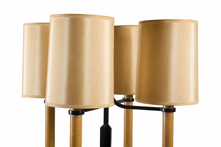 Four post floor lamp in the manner of Tommy Parzinger featuring four shades.

All Sales Final - No Additional Discount