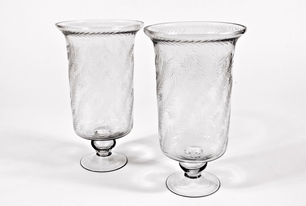 Pair of Acanthus Hurricane Glass